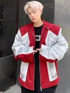 HERE&NOW Men Stand Collar Colourblocked Casual Tailored Jacket