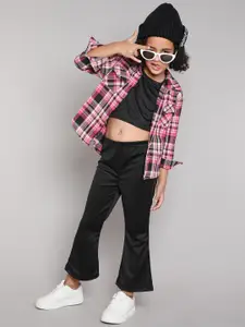 taffykids Girls Checked Long Sleeves Shirt with Trousers & Top