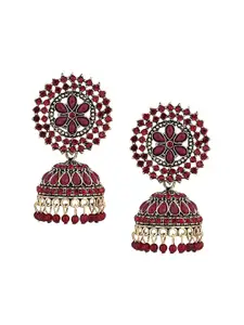 JMBW INTERNATIONAL Gold-Plated Stone Studded Dome Shaped Jhumkas