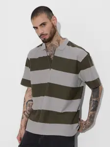 The Souled Store Men Striped Polo Collar T-shirt