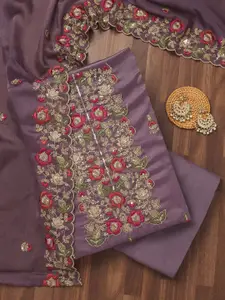 Koskii Floral Embroidered Zari Unstitched Dress Material