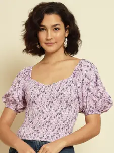 BAESD Floral Print Sweetheart Neck Smocked Crepe Crop Top