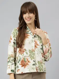 Latin Quarters Women Relaxed Cutaway Collar Floral Printed Casual Shirt