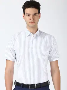 Peter England Men Spread Collar Vertical Striped Cotton Formal Shirt