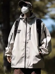 HERE&NOW Men Hooded Typography Printed Casual Bomber Jacket