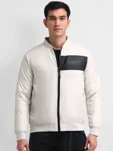 U.S. Polo Assn. Denim Co. Men Stand Collar Typography Printed Casual Bomber Jacket