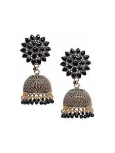 JMBW INTERNATIONAL Gold-Plated Stone Studded Contemporary Jhumkas