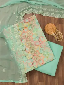 Koskii Abstract Printed Zari Unstitched Dress Material