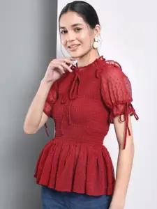 BAESD Tie-Up Neck Peplum Top