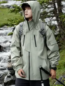 HERE&NOW Men Hooded Solid Casual Bomber Jacket