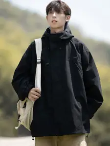 HERE&NOW Men Hooded Solid Casual Bomber Jacket