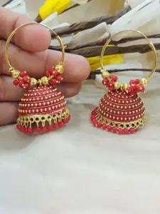 JMBW INTERNATIONAL Gold-Plated Dome Shaped Stone Studded Antique Jhumkas