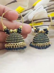 JMBW INTERNATIONAL Gold-Plated Dome Shaped Stone Studded Antique Jhumkas