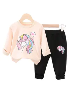 StyleCast x Revolte Girls Beige & Black Printed T-shirt with Pyjamas