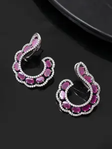Voylla Sparkling Rhodium Plated American Diamond Studded Contemporary Studs Earrings