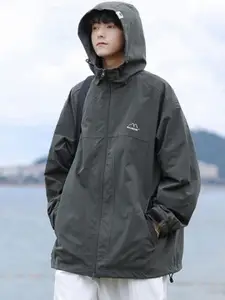 HERE&NOW Men Hooded Solid Casual Bomber Jacket