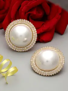 PANASH Gold-Plated Pearl &  CZ Stone Srudded Circular Studs