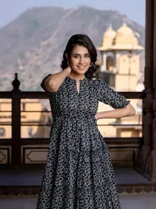 KALINI Print Puff Sleeve Fit & Flare Maxi Dress