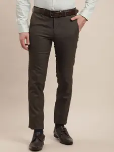 Turtle Men Textured Checked Classic Skinny Fit Chinos Trousers