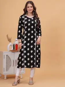 DRESSAR Abstract Printed V-Neck Straight Kurta