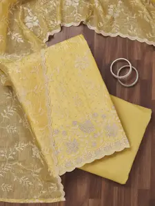 Koskii Floral Embroidered Beads and Stones Unstitched Dress Material