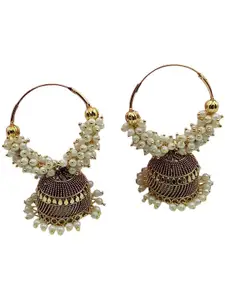 JMBW INTERNATIONAL Gold-Plated Dome Shaped Stone Studded Antique Jhumkas
