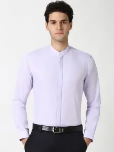 Peter England Men Band Collar Solid Cotton Slim Fit Formal Shirt
