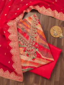 Koskii Floral Embroidered Beads and Stones Unstitched Dress Material