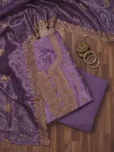 Koskii Paisley Embroidered Sequinned Raw Silk Unstitched Dress Material