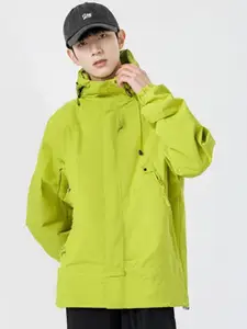 HERE&NOW Men Hooded Solid Casual Bomber Jacket