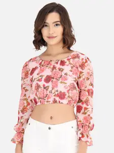 BAESD Floral Print Bell Sleeve Chiffon Crop Top