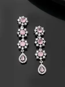 Voylla Rhodium-Plated Petals American Diamond Stone Studded Drop Earrings