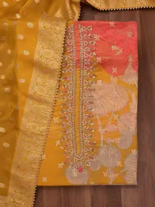 Koskii Floral Printed Beads and Stones Unstitched Dress Material