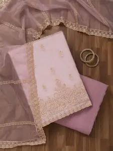 Koskii Floral Embroidered Zari Tissue Unstitched Dress Material