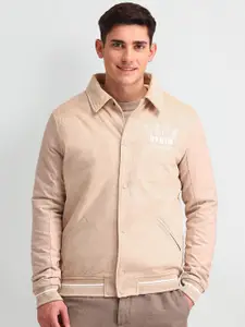 U.S. Polo Assn. Denim Co. Men Spread Collar Typography Embroidered Casual Bomber Jacket