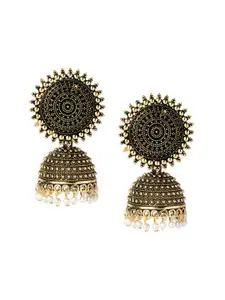 JMBW INTERNATIONAL Gold-Plated Dome Shaped Stone Studded Antique Jhumkas