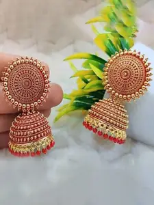 JMBW INTERNATIONAL Gold-Plated Dome Shaped Stone Studded Antique Jhumkas