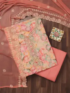 Koskii Floral Printed Zari Unstitched Dress Material