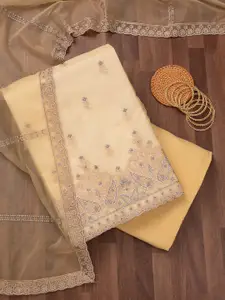 Koskii Floral Embroidered Sequinned Tissue Unstitched Dress Material