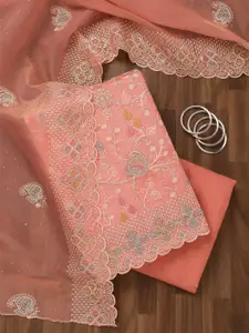 Koskii Floral Embroidered Beads & Stones Unstitched Dress Material