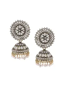 JMBW INTERNATIONAL Gold-Plated Dome Shaped Stone Studded Antique Jhumkas
