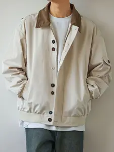 HERE&NOW Men Spread Collar Solid Casual Bomber Jacket