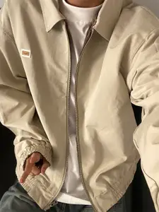 HERE&NOW Men Spread Collar Solid Casual Bomber Jacket