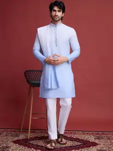 SHUBHVASTRA Mandarin Collar Mirror Work Ombre Straight Kurta & Dupatta