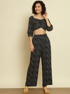 BAESD Floral Printed Sweetheart Neck Top With Trousers