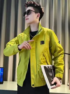 HERE&NOW Men Mock Collar Solid Casual Bomber Jacket