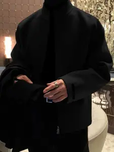 HERE&NOW Men Stand Collar Solid Casual Tailored Jacket