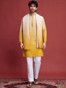 SHUBHVASTRA Floral Embroidered Mandarin Collar Kurta