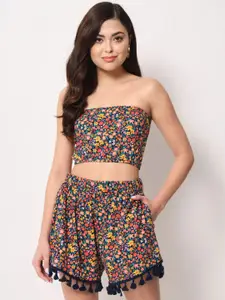 BAESD Floral Printed Strapless Crop Top With Shorts