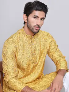 Jompers Paisley Woven Design Mandarin Collar Jacquard Weave Silk Cotton Kurta with Pyjamas